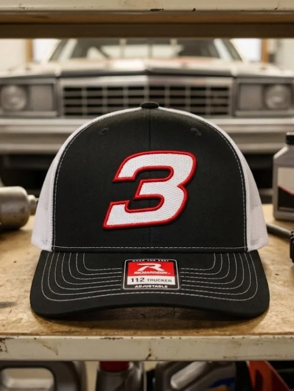 Dale Earnhardt 3 NASCAR Embroidered Black White Richardson 112 Hat Cap New 90s